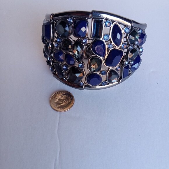 Contemporary Metal and Faux Glass Extra Wide Bracelet - Picture 1 of 4